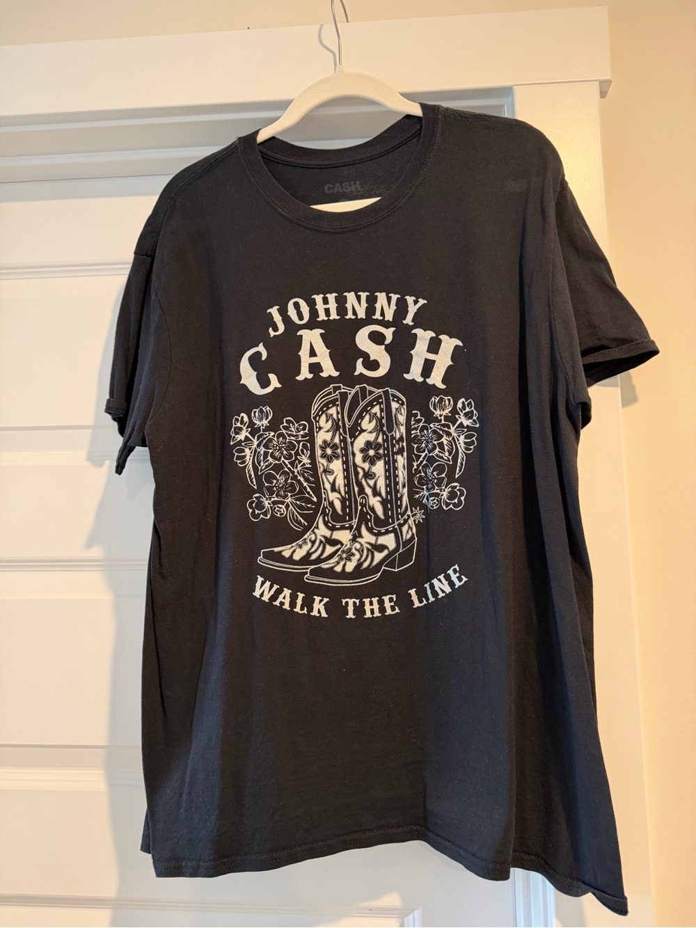 Ash Black Johnny Cash Graphic Tee with White Print